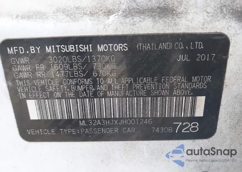 2018 Mitsubishi Mirage Es из США, поврежденный, VIN ML32A3HJXJH001246